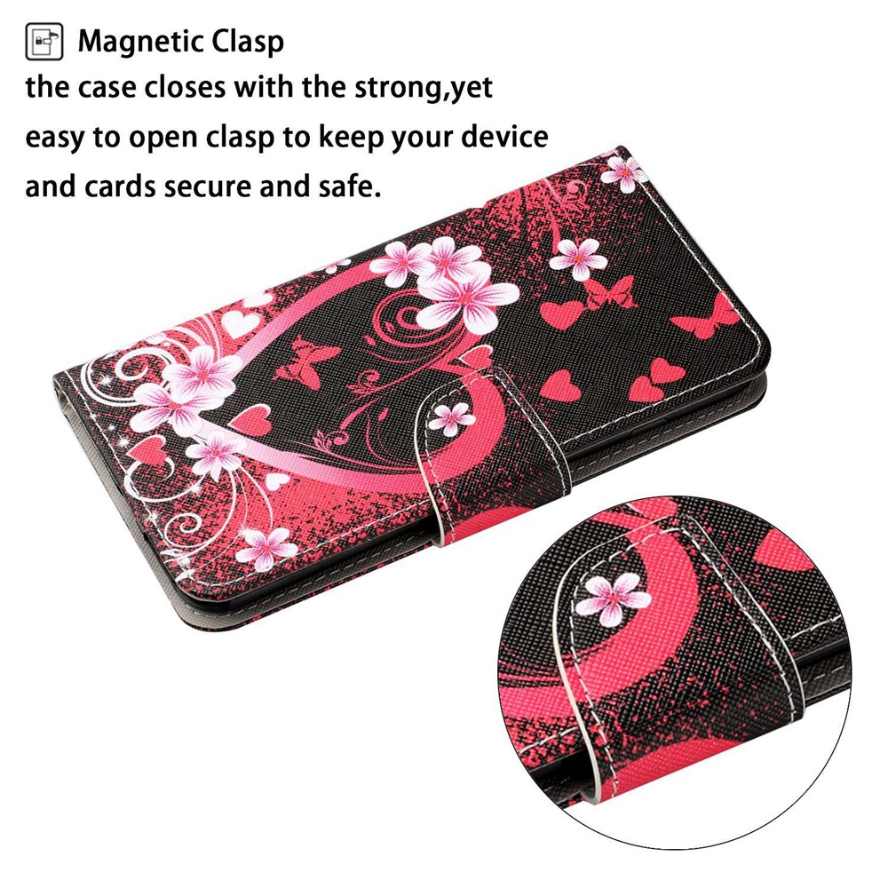Pattern-Printing Leather Case for Xiaomi Redmi Note 11 Pro 4G (MediaTek)/Note 11 Pro 5G (Qualcomm), Cross Texture Leather Phone Shell with Strap Wallet and Stand - Hearts with Flowers-4