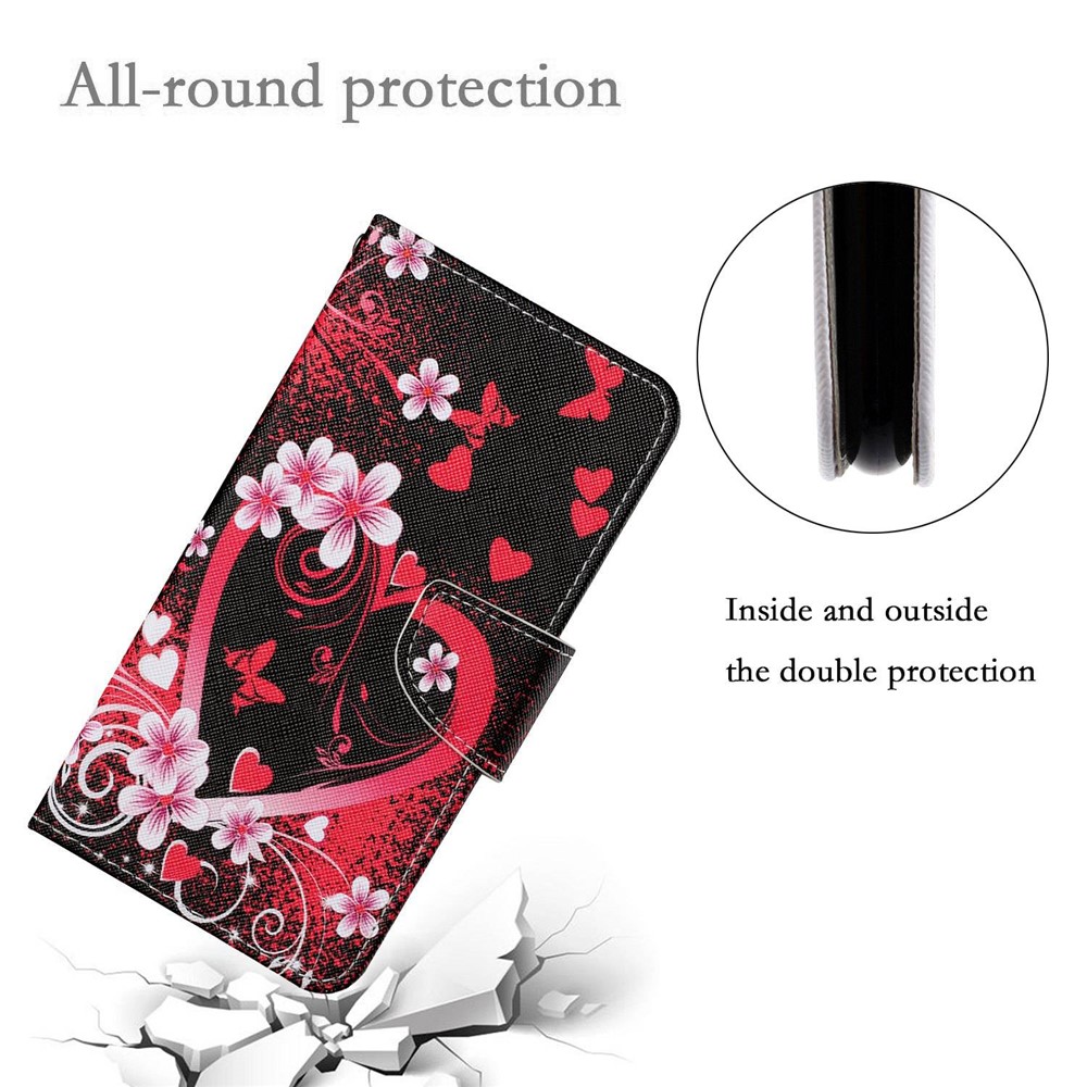 Pattern-Printing Leather Case for Xiaomi Redmi Note 11 Pro 4G (MediaTek)/Note 11 Pro 5G (Qualcomm), Cross Texture Leather Phone Shell with Strap Wallet and Stand - Hearts with Flowers-5