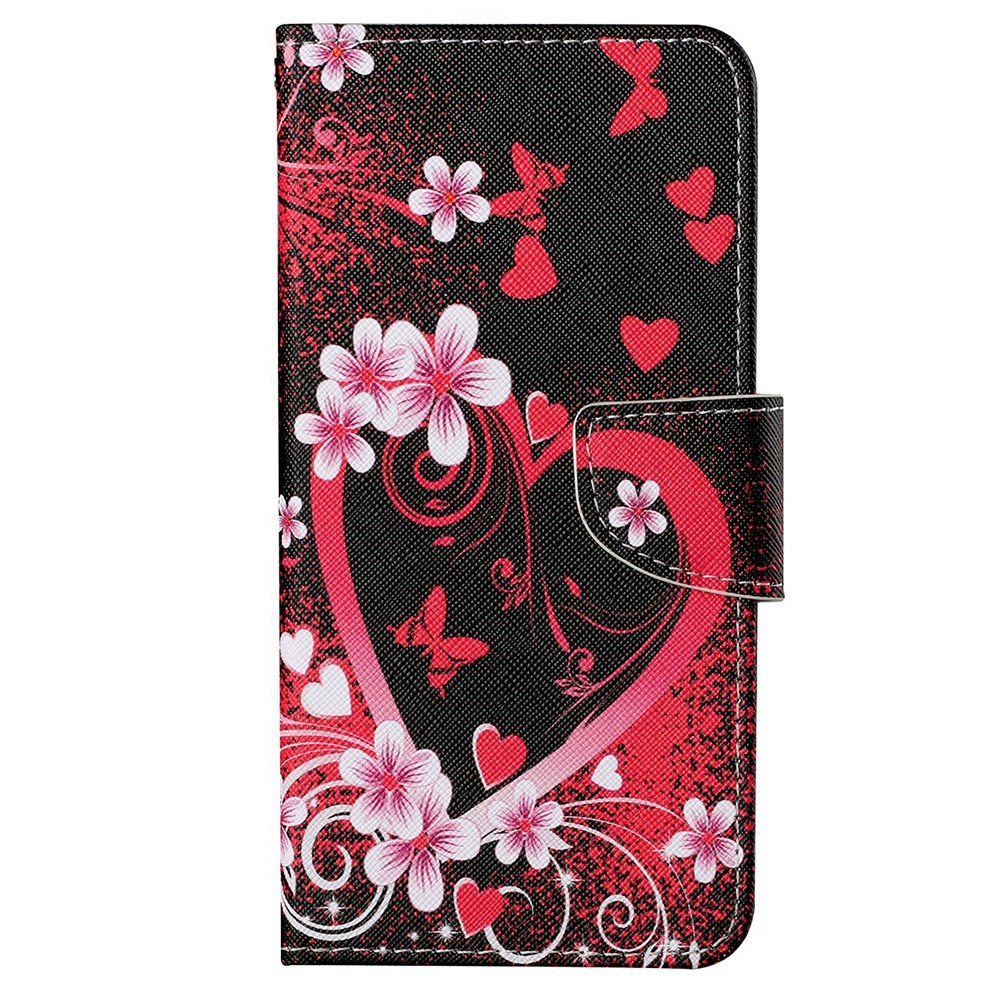 Pattern-Printing Leather Case for Xiaomi Redmi Note 11 Pro 4G (MediaTek)/Note 11 Pro 5G (Qualcomm), Cross Texture Leather Phone Shell with Strap Wallet and Stand - Hearts with Flowers-7