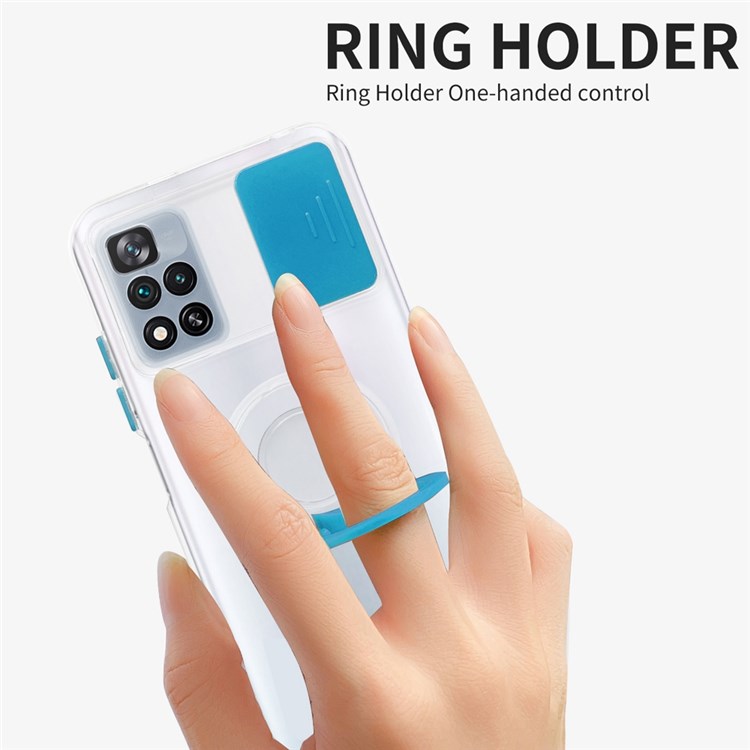 For Xiaomi Poco X4 NFC/Mi 11i/Redmi Note 11 Pro+ 5G Colorful Camera Slider Cover Ring Kickstand Phone Cover Case - Blue-4