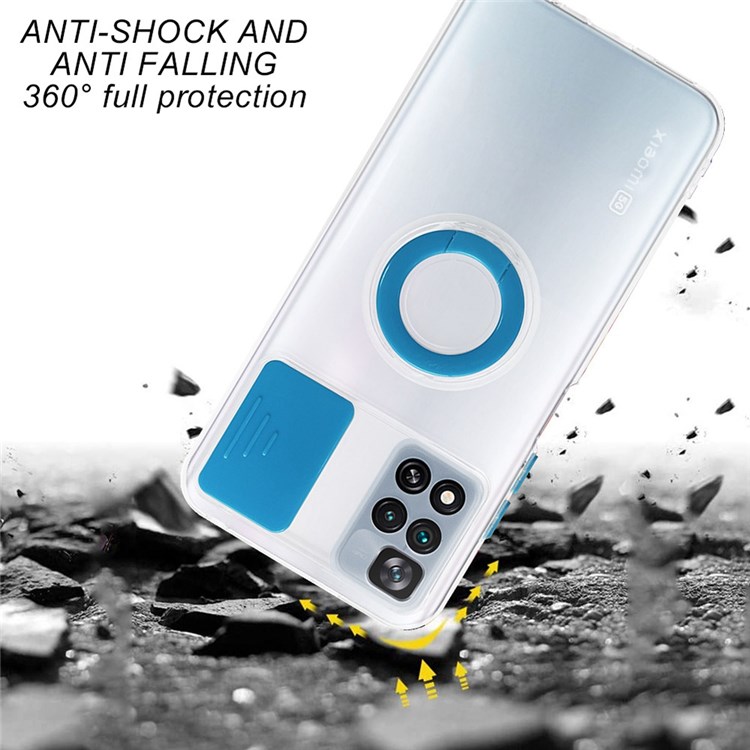 For Xiaomi Poco X4 NFC/Mi 11i/Redmi Note 11 Pro+ 5G Colorful Camera Slider Cover Ring Kickstand Phone Cover Case - Blue-5