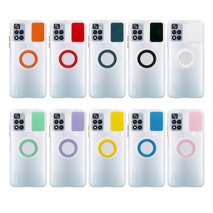 For Xiaomi Poco X4 NFC/Mi 11i/Redmi Note 11 Pro+ 5G Colorful Camera Slider Cover Ring Kickstand Phone Cover Case - Blue-6