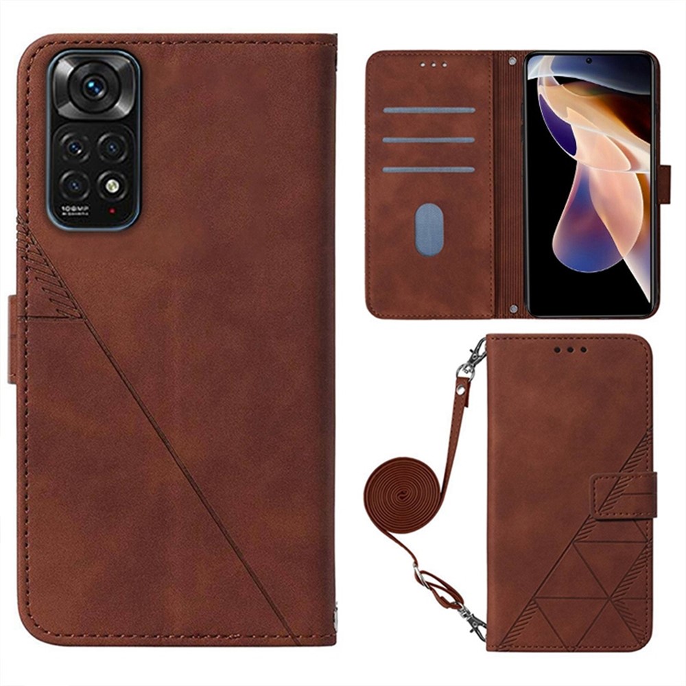For Xiaomi Redmi Note 11S 4G/Redmi Note 11 4G (Qualcomm) YB Imprinting Pattern Series-2 PU Leather Wallet Style Drop-proof Case Lines Imprinted Stand Magnetic Shell - Brown-1