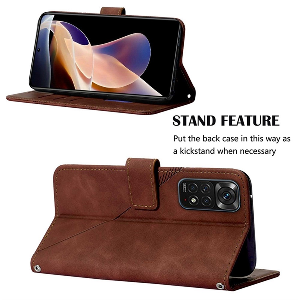 For Xiaomi Redmi Note 11S 4G/Redmi Note 11 4G (Qualcomm) YB Imprinting Pattern Series-2 PU Leather Wallet Style Drop-proof Case Lines Imprinted Stand Magnetic Shell - Brown-2