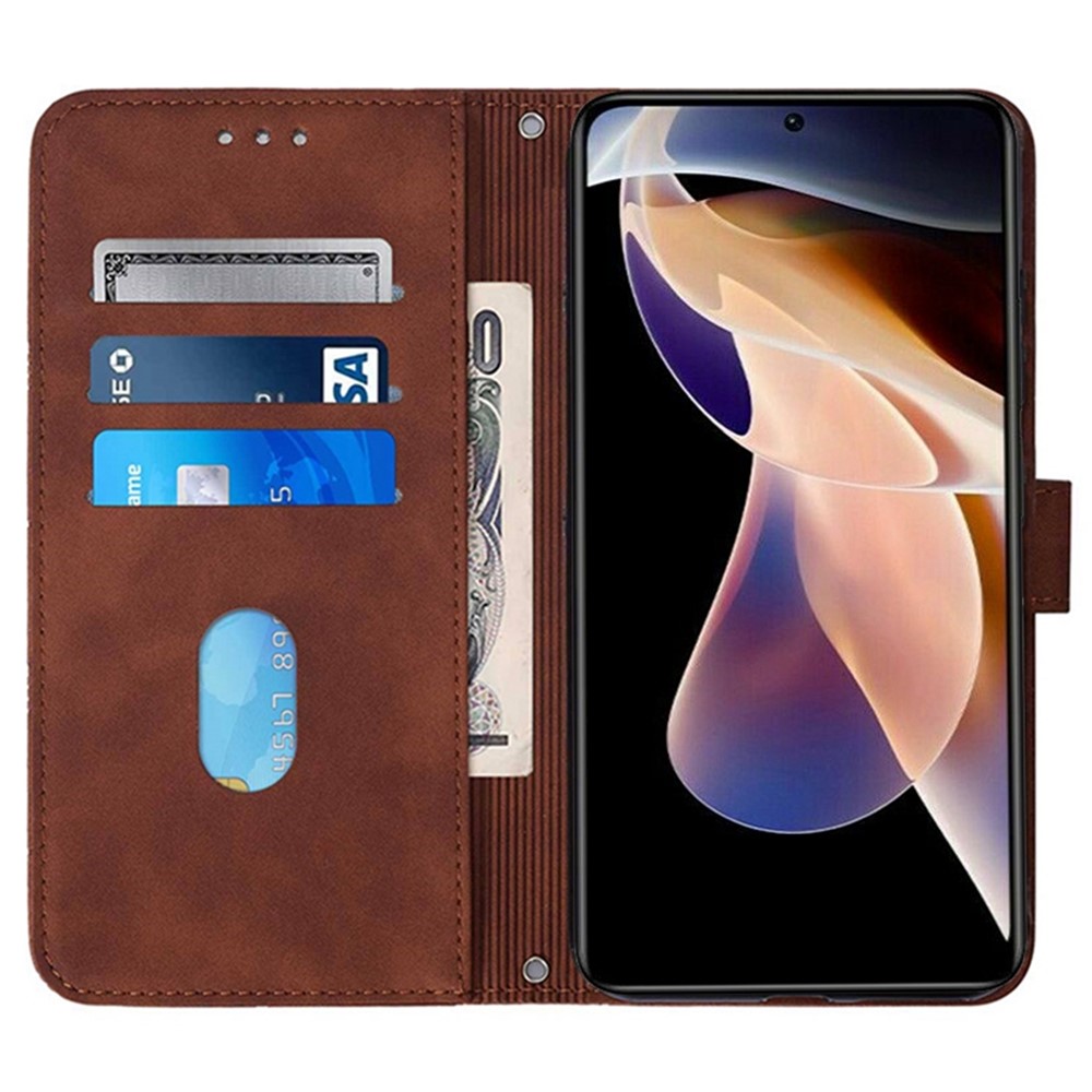 For Xiaomi Redmi Note 11S 4G/Redmi Note 11 4G (Qualcomm) YB Imprinting Pattern Series-2 PU Leather Wallet Style Drop-proof Case Lines Imprinted Stand Magnetic Shell - Brown-4