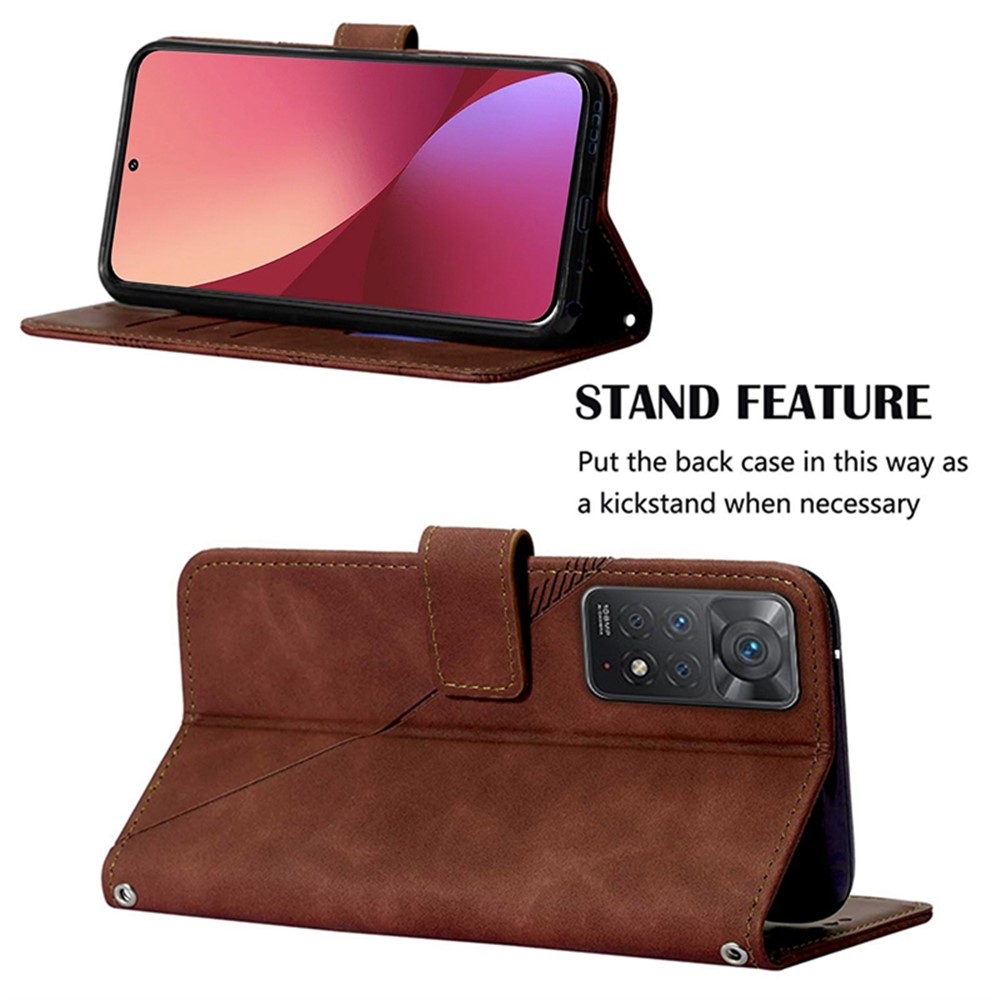 For Xiaomi Redmi Note 11 Pro 4G (MediaTek)/Redmi Note 11 Pro 5G (Qualcomm) YB Imprinting Pattern Series-2 PU Leather Wallet Case Lines Imprinted Adjustable Stand Anti-shock Shell - Brown-2
