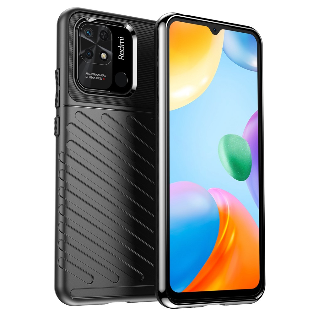 Thunder Series Twill Texture Flexible TPU Case for Xiaomi Redmi 10C, Thickened Shockproof Phone Cover - Black-1