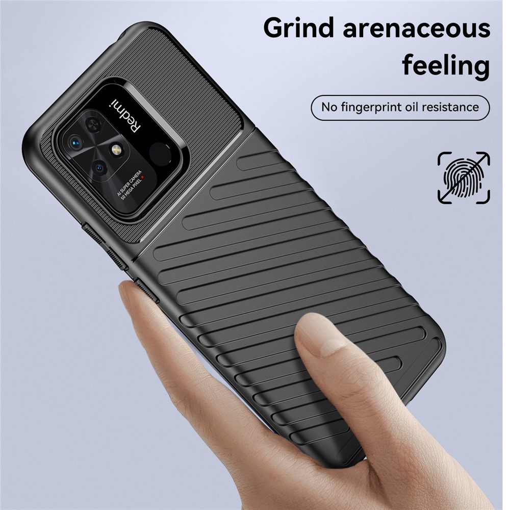 Thunder Series Twill Texture Flexible TPU Case for Xiaomi Redmi 10C, Thickened Shockproof Phone Cover - Black-3