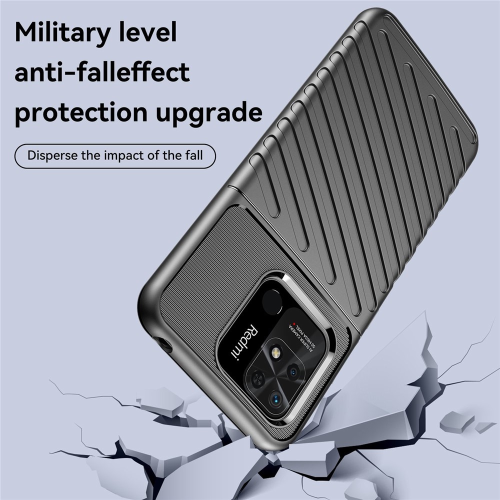 Thunder Series Twill Texture Flexible TPU Case for Xiaomi Redmi 10C, Thickened Shockproof Phone Cover - Black-5