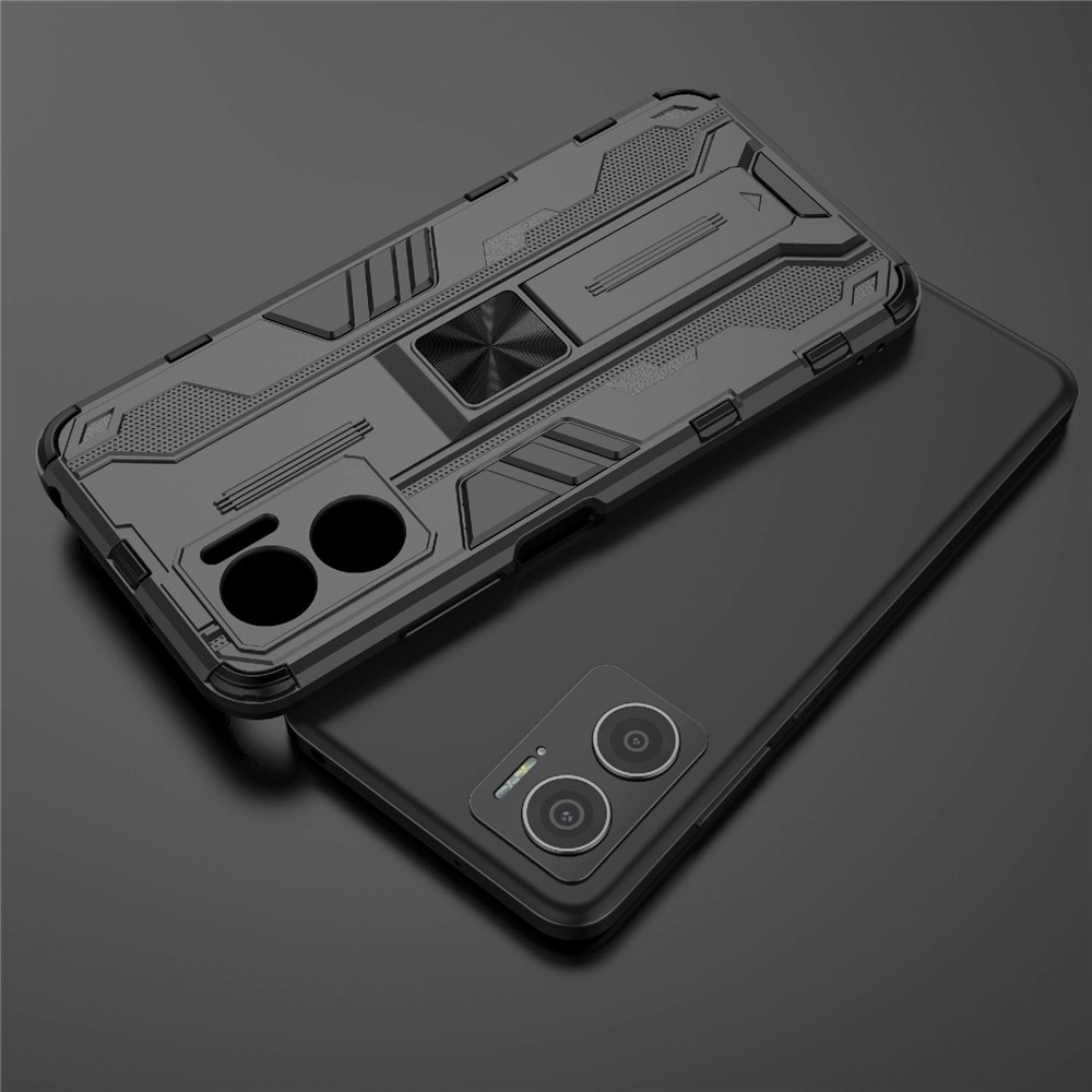 For Xiaomi Redmi Note 11E 5G Phone Case Kickstand Hybrid Hard PC Soft TPU Shock Absorption Cover - Black-4