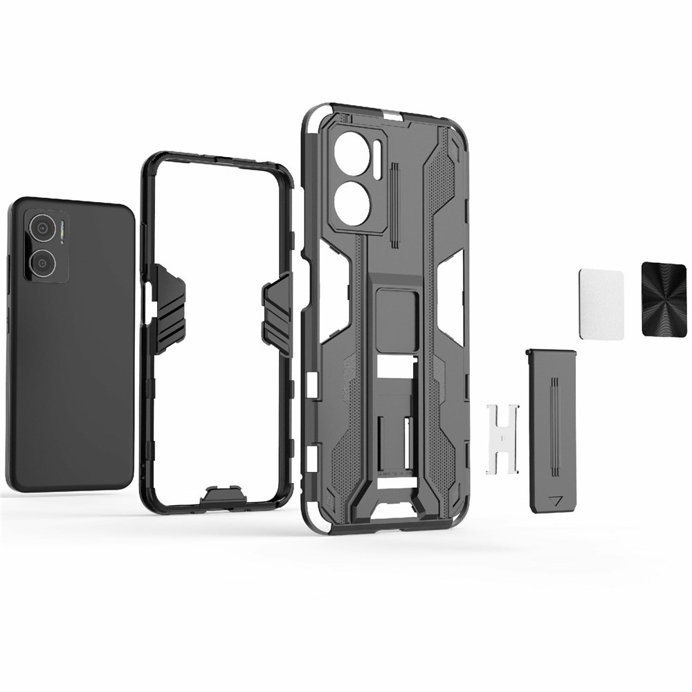 For Xiaomi Redmi Note 11E 5G Phone Case Kickstand Hybrid Hard PC Soft TPU Shock Absorption Cover - Black-6