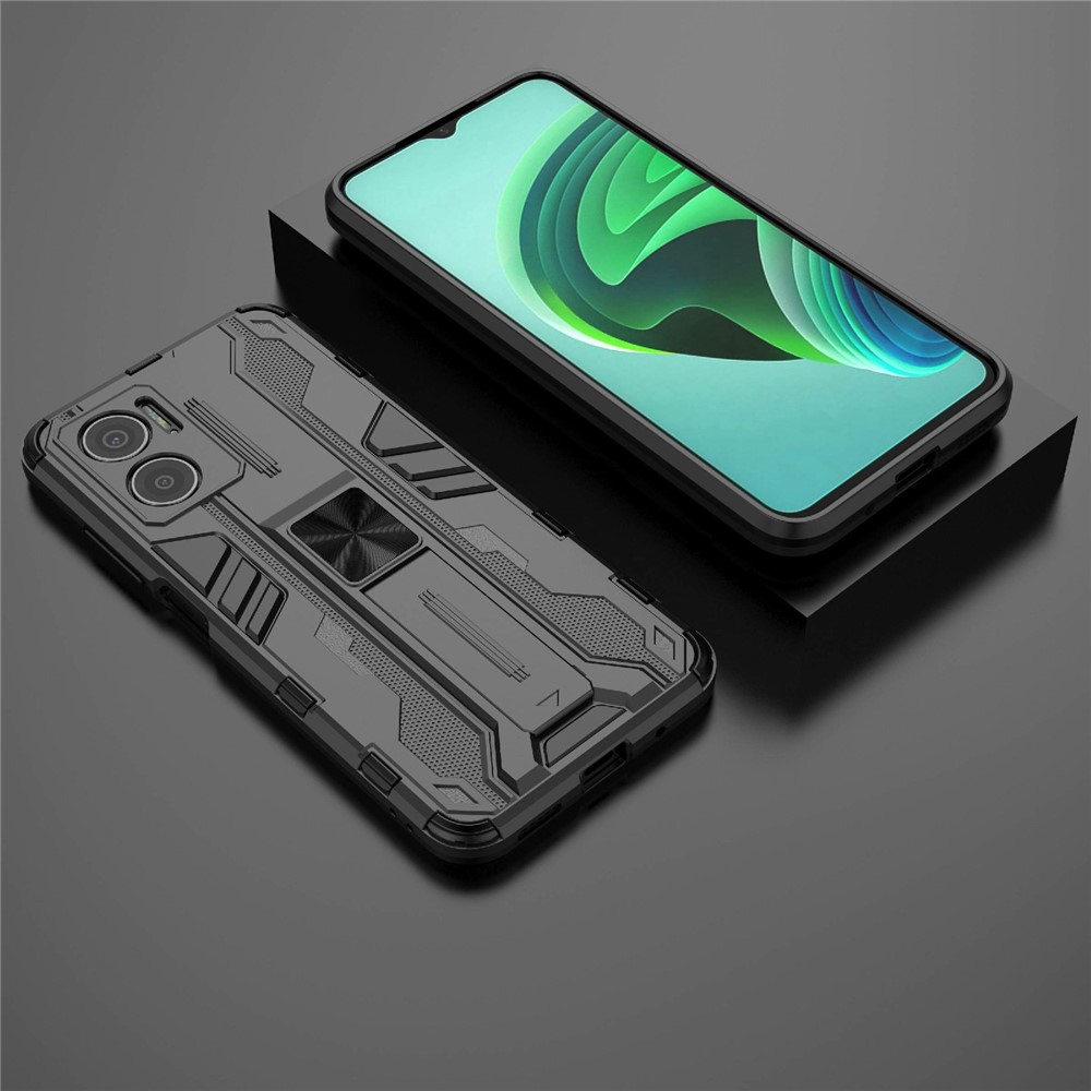 For Xiaomi Redmi Note 11E 5G Phone Case Kickstand Hybrid Hard PC Soft TPU Shock Absorption Cover - Black-8