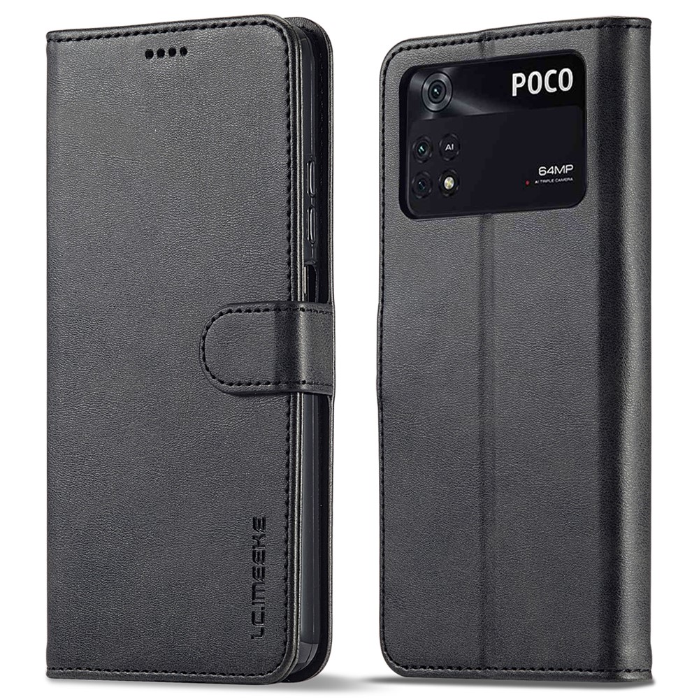 LC.IMEEKE for Xiaomi Poco M4 Pro 4G Well-protected Textured PU Leather Flip Folio Stand Wallet Case Phone Case Cover - Black-1