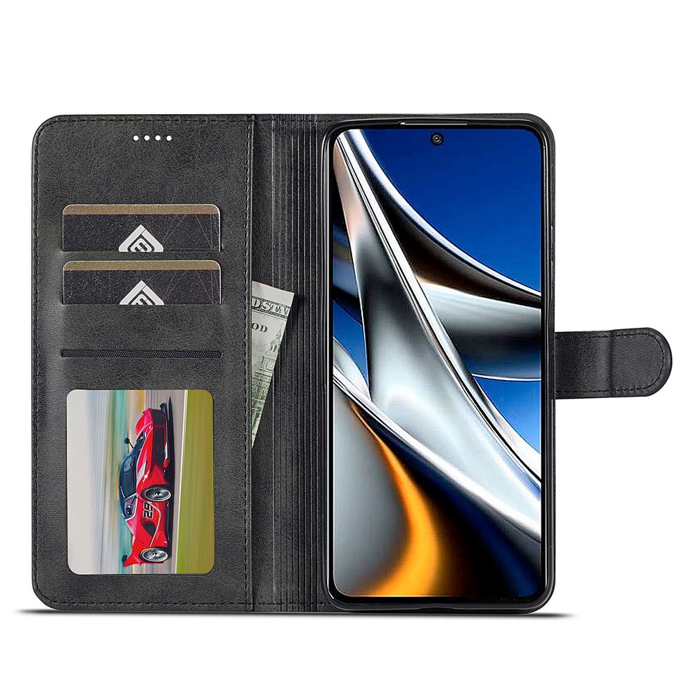 LC.IMEEKE for Xiaomi Poco M4 Pro 4G Well-protected Textured PU Leather Flip Folio Stand Wallet Case Phone Case Cover - Black-2