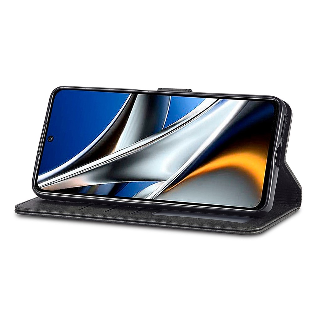 LC.IMEEKE for Xiaomi Poco M4 Pro 4G Well-protected Textured PU Leather Flip Folio Stand Wallet Case Phone Case Cover - Black-3