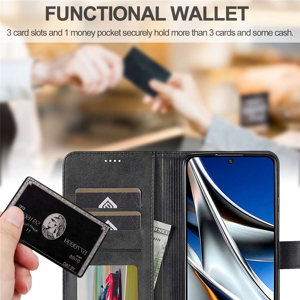 LC.IMEEKE for Xiaomi Poco M4 Pro 4G Well-protected Textured PU Leather Flip Folio Stand Wallet Case Phone Case Cover - Black-4