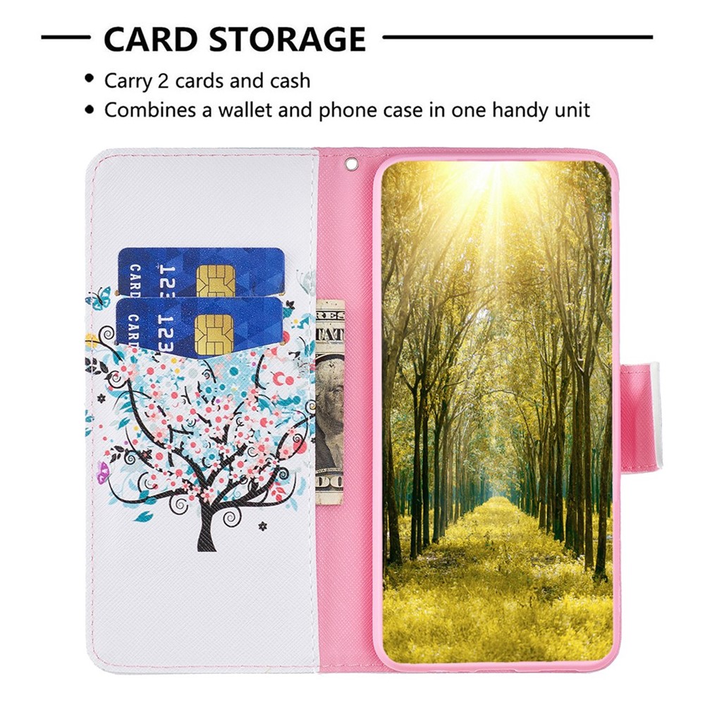 BF Pattern Printing Leather Series-1 for Xiaomi Redmi 10 5G/Note 11E Pattern Printed PU Leather Phone Case Protective Folio Flip Cover with Stand Wallet - Flower Tree-3