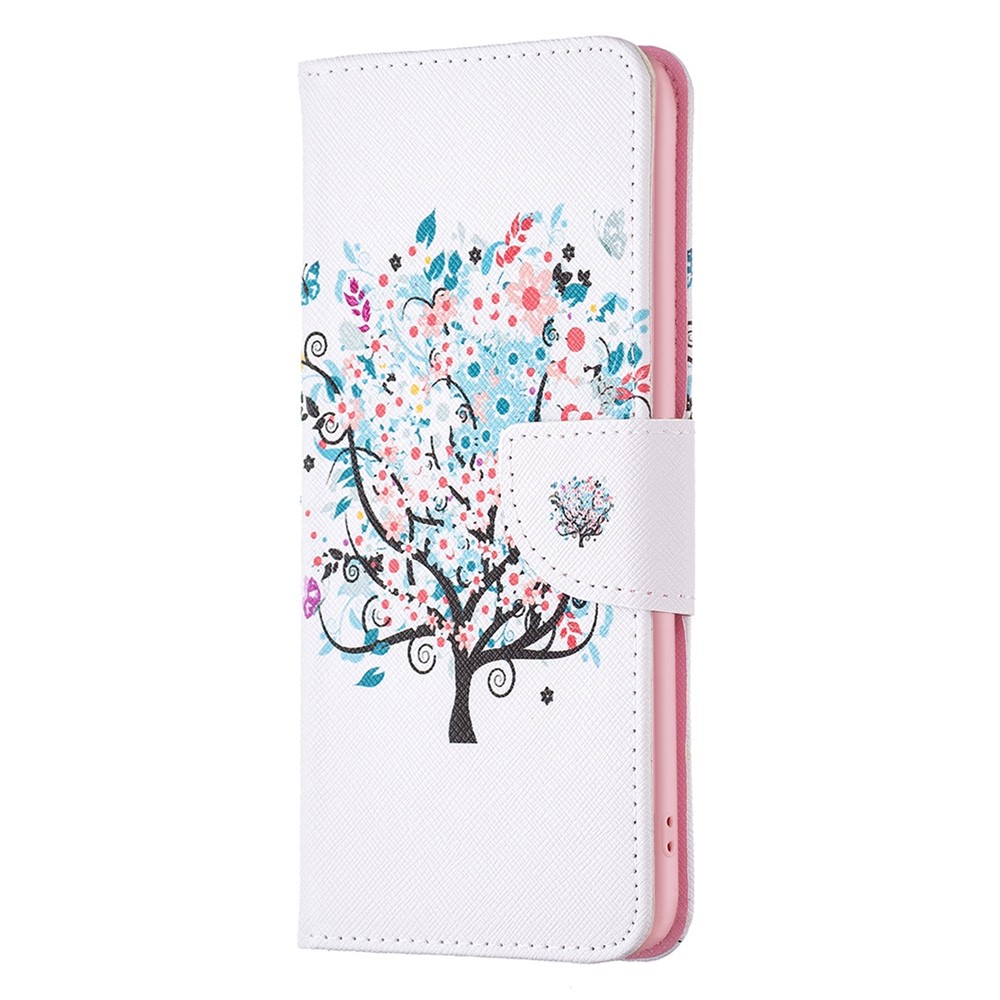 BF Pattern Printing Leather Series-1 for Xiaomi Redmi 10 5G/Note 11E Pattern Printed PU Leather Phone Case Protective Folio Flip Cover with Stand Wallet - Flower Tree-6