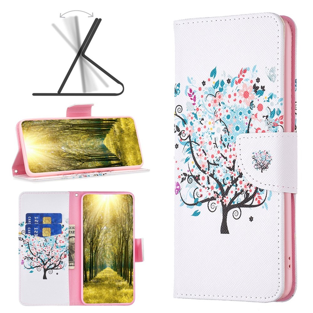 BF Pattern Printing Leather Series-1 for Xiaomi Redmi 10 5G/Note 11E Pattern Printed PU Leather Phone Case Protective Folio Flip Cover with Stand Wallet - Flower Tree-8