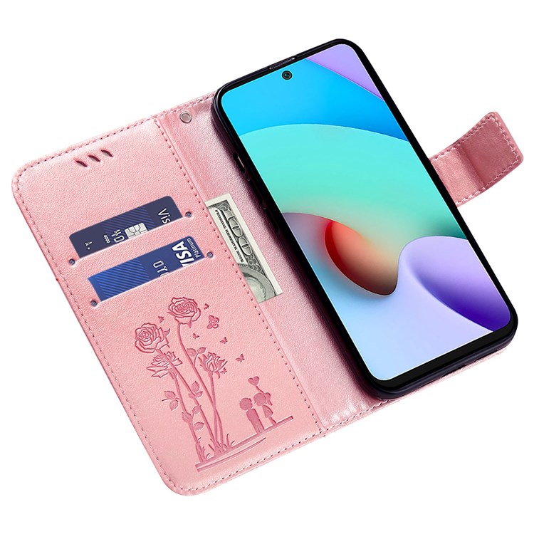 For Xiaomi Redmi Note 11S 4G/Note 11 4G (Qualcomm) Imprinting Couple and Flowers Pattern PU Leather Phone Case with Wallet Stand - Pink-2