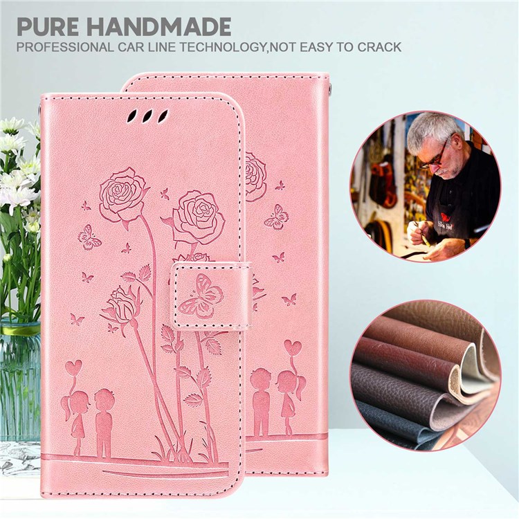 For Xiaomi Redmi Note 11S 4G/Note 11 4G (Qualcomm) Imprinting Couple and Flowers Pattern PU Leather Phone Case with Wallet Stand - Pink-6
