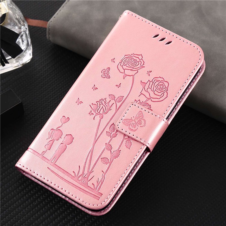 For Xiaomi Redmi Note 11S 4G/Note 11 4G (Qualcomm) Imprinting Couple and Flowers Pattern PU Leather Phone Case with Wallet Stand - Pink-7