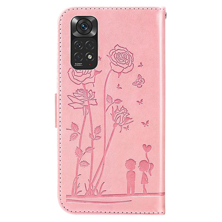 For Xiaomi Redmi Note 11S 4G/Note 11 4G (Qualcomm) Imprinting Couple and Flowers Pattern PU Leather Phone Case with Wallet Stand - Pink-9
