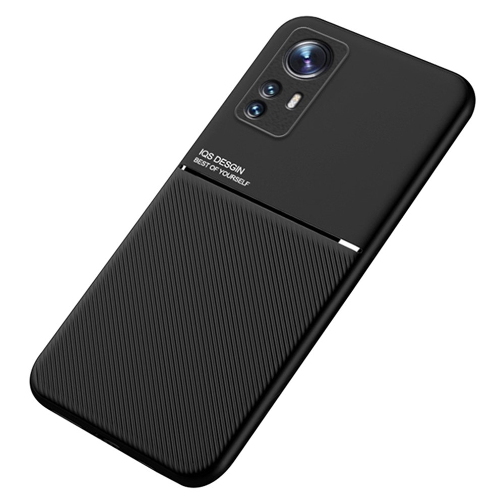 For Xiaomi 12/12X Car Mount Metal Sheet Imprinted Phone Case PU Leather + TPU Shockproof Cover - Black-1