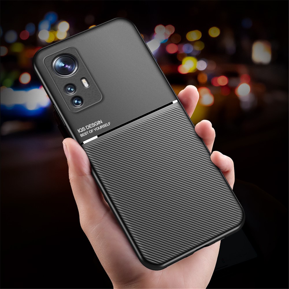For Xiaomi 12/12X Car Mount Metal Sheet Imprinted Phone Case PU Leather + TPU Shockproof Cover - Black-3