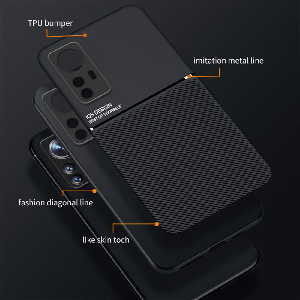 For Xiaomi 12/12X Car Mount Metal Sheet Imprinted Phone Case PU Leather + TPU Shockproof Cover - Black-5