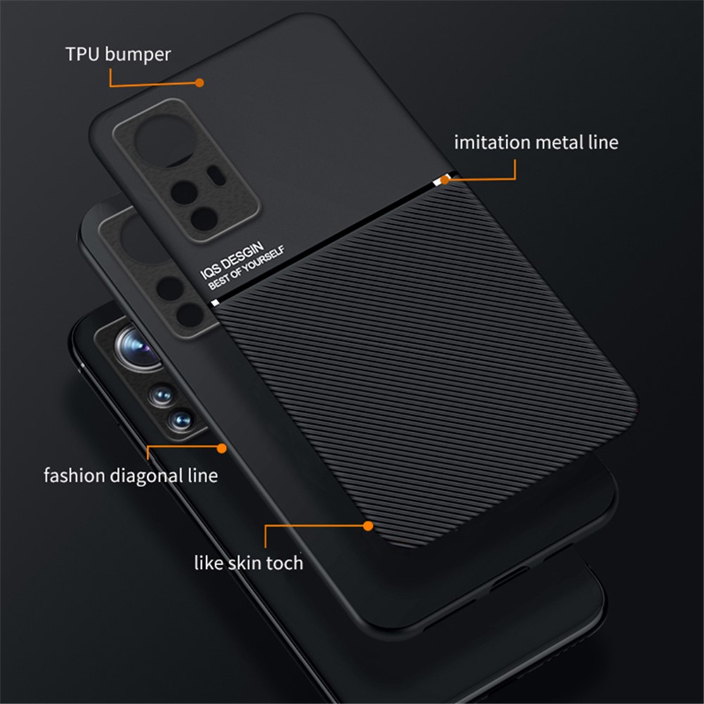 Para Xiaomi 12/12x/12s 5g Mount Mount Metal Folha de Telefone Impressa Caso PU Couro + TPU Tampa à Prova de Choque - Preto