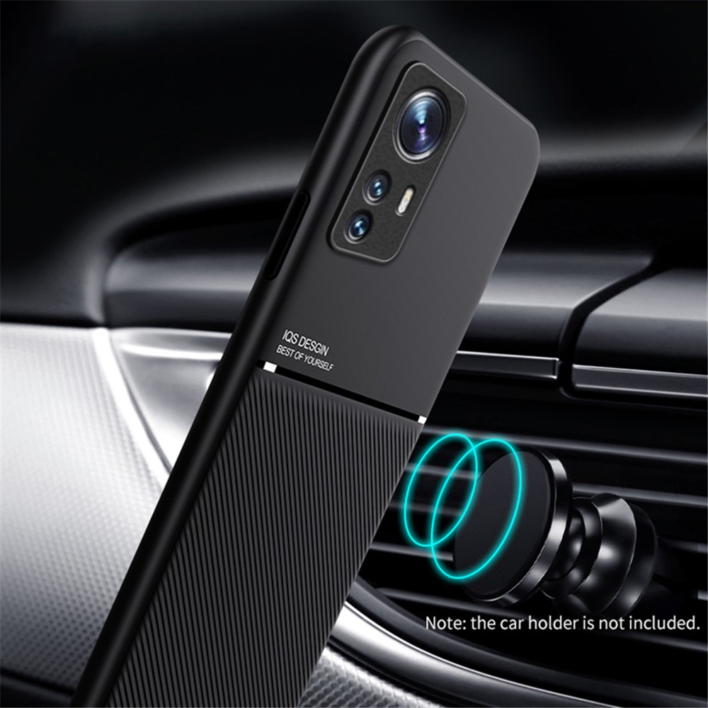 For Xiaomi 12/12X Car Mount Metal Sheet Imprinted Phone Case PU Leather + TPU Shockproof Cover - Black-6