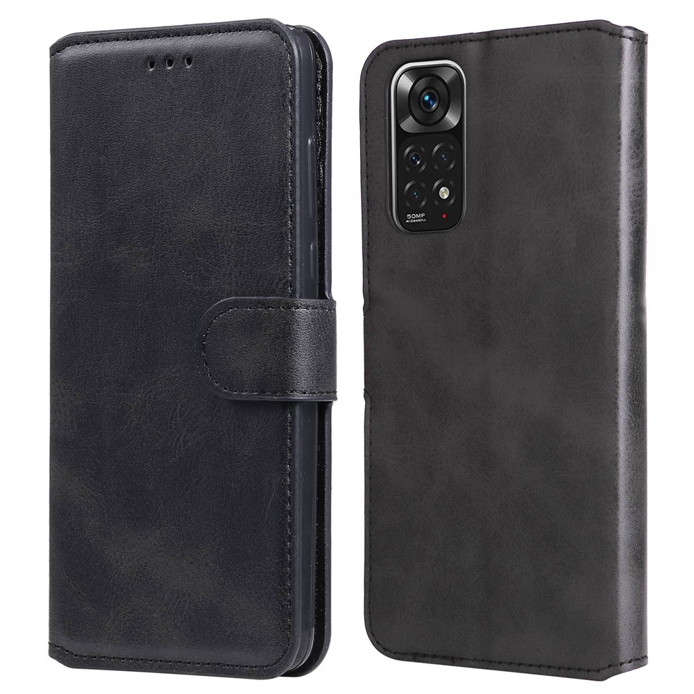 For Xiaomi Redmi Note 11 4G (Qualcomm)/Note 11S 4G PU Leather Magnetic Clasp Shockproof Cover Wallet Stand Phone Case - Black-1