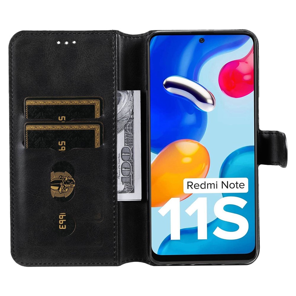 For Xiaomi Redmi Note 11 4G (Qualcomm)/Note 11S 4G PU Leather Magnetic Clasp Shockproof Cover Wallet Stand Phone Case - Black-2