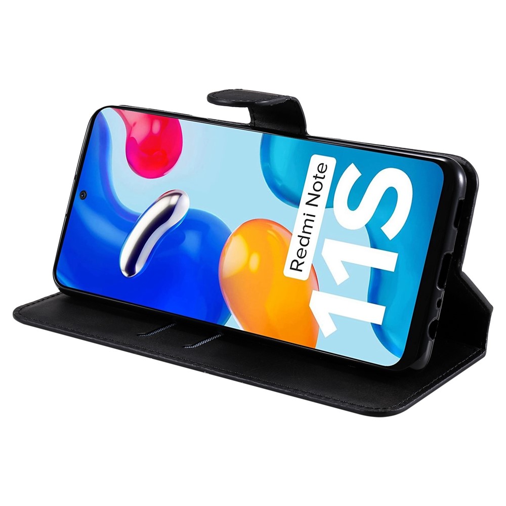 For Xiaomi Redmi Note 11 4G (Qualcomm)/Note 11S 4G PU Leather Magnetic Clasp Shockproof Cover Wallet Stand Phone Case - Black-4