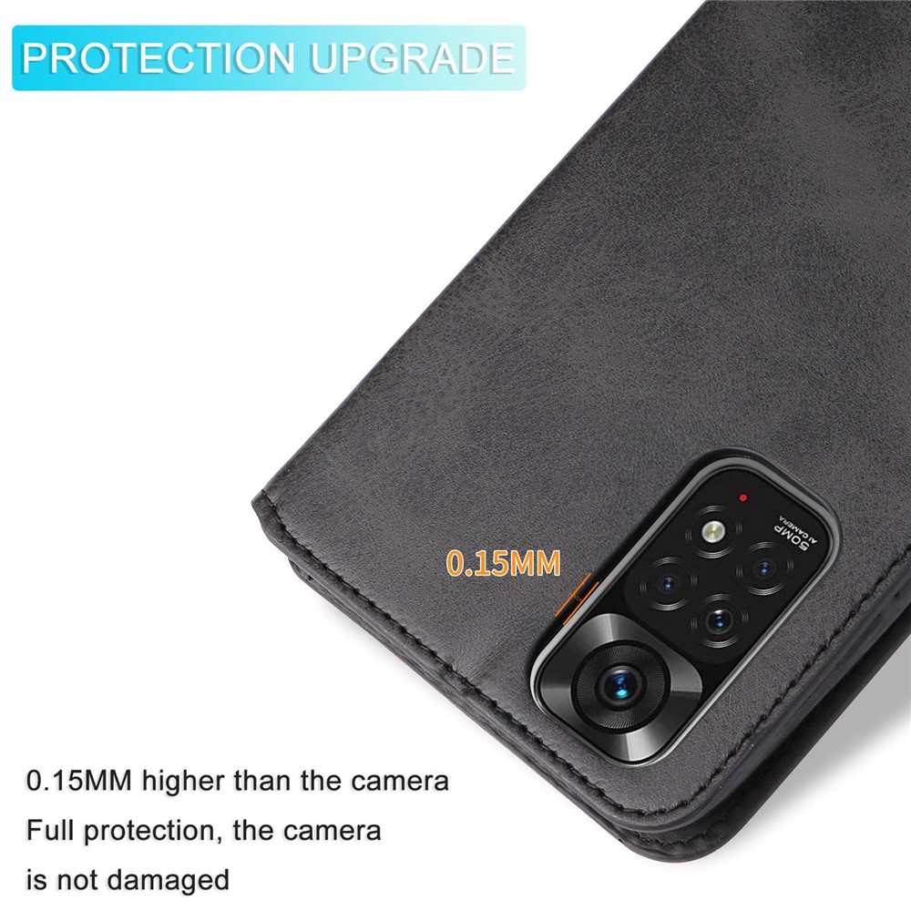 For Xiaomi Redmi Note 11 4G (Qualcomm)/Note 11S 4G PU Leather Magnetic Clasp Shockproof Cover Wallet Stand Phone Case - Black-8