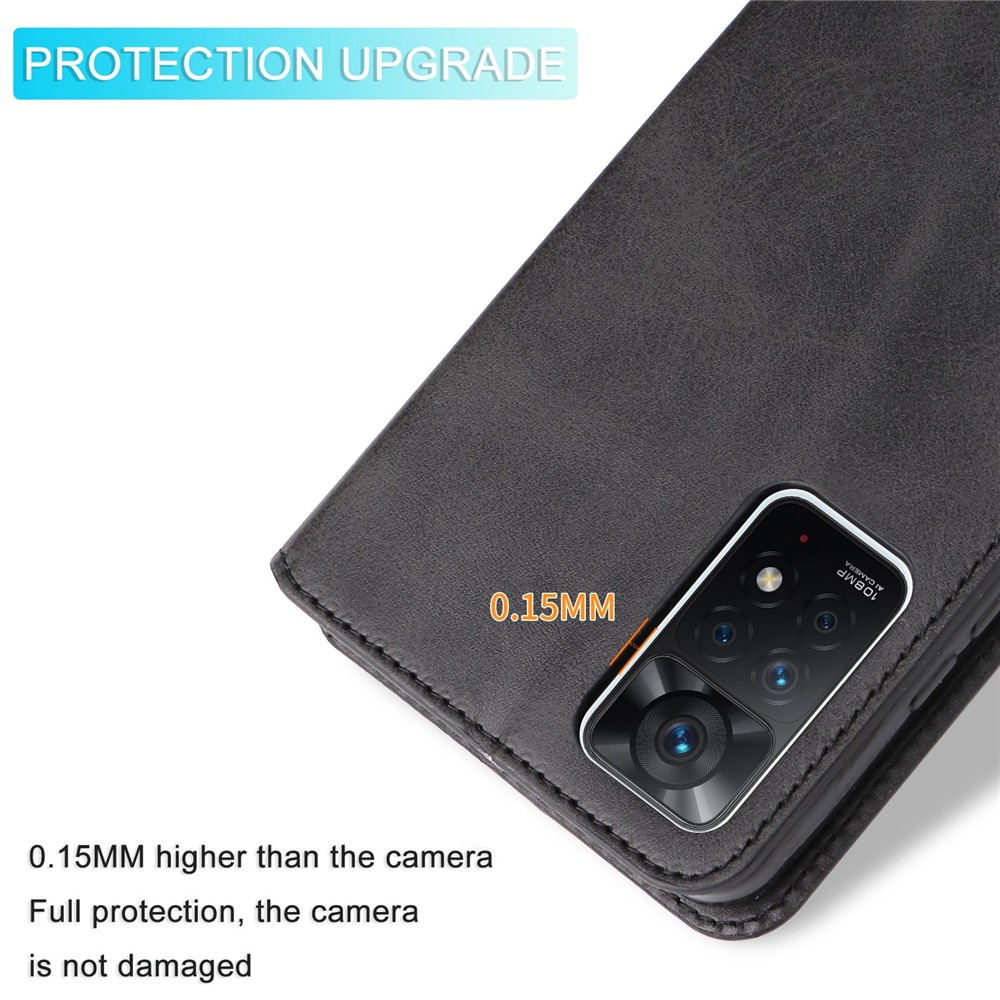 For Xiaomi Redmi Note 11 Pro 5G (Qualcomm)/Note 11 Pro 4G (MediaTek)/Note 11E Pro 5G PU Leather Wallet Cover Adjustable Stand Phone Case - Black-8
