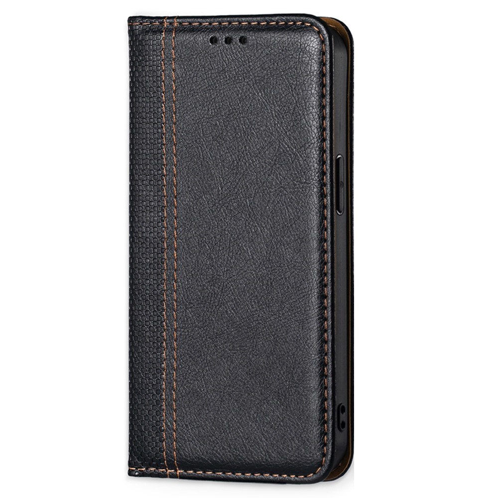 For Xiaomi Redmi Note 11E 5G/Redmi 10 5G Card Holder Plaid Pattern Leather Cover Magnetic Auto-absorbed Stand Case - Black-6