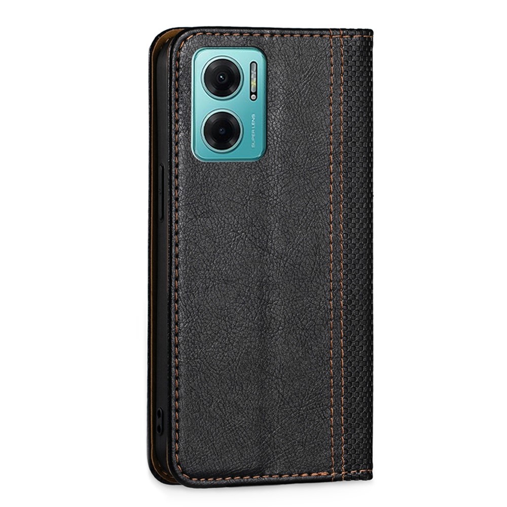 For Xiaomi Redmi Note 11E 5G/Redmi 10 5G Card Holder Plaid Pattern Leather Cover Magnetic Auto-absorbed Stand Case - Black-7