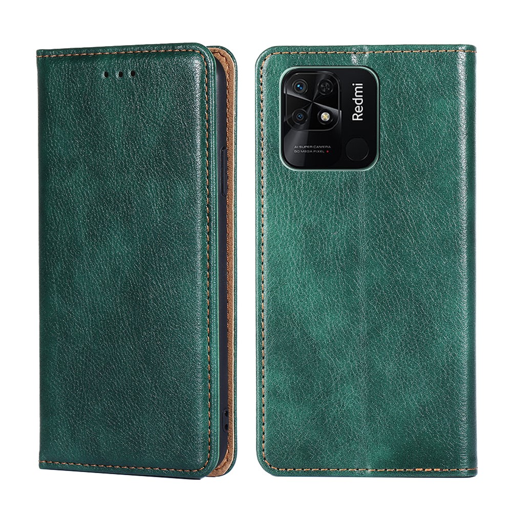 For Xiaomi Redmi 10C Solid Color Anti-drop PU Leather + TPU Stand Phone Cover Wallet Magnetic Auto Closure Protector - Green-1