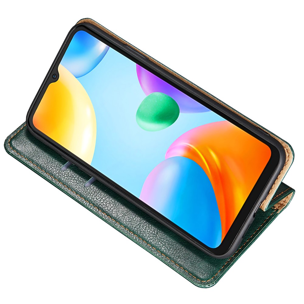 For Xiaomi Redmi 10C Solid Color Anti-drop PU Leather + TPU Stand Phone Cover Wallet Magnetic Auto Closure Protector - Green-2