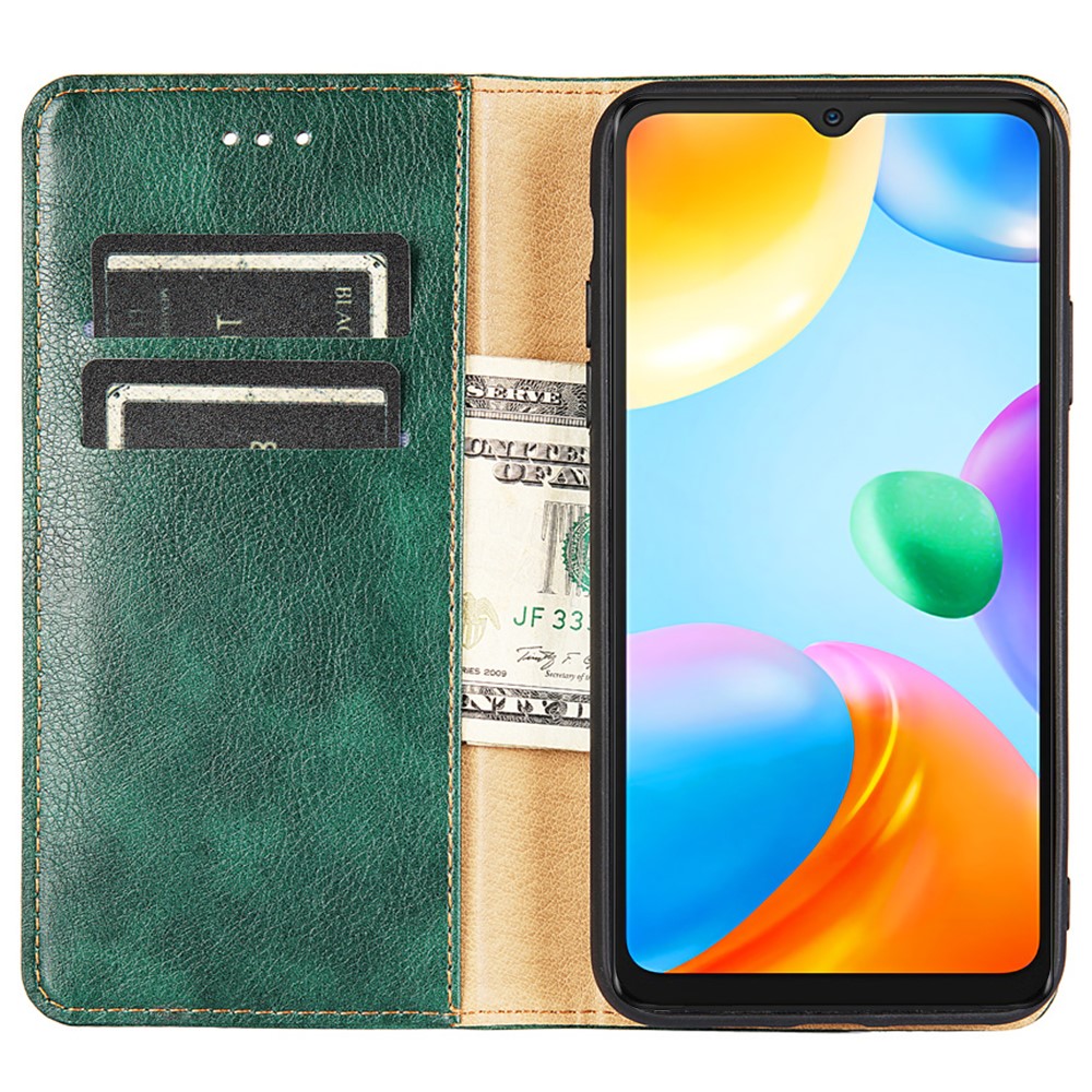 For Xiaomi Redmi 10C Solid Color Anti-drop PU Leather + TPU Stand Phone Cover Wallet Magnetic Auto Closure Protector - Green-3