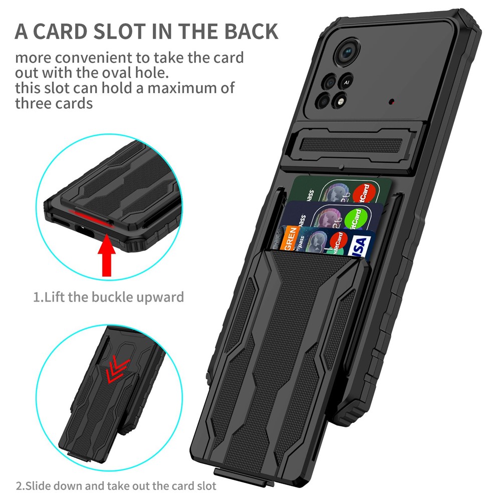 For Xiaomi Poco X4 Pro 5G Anti-scratch Phone Shell Hard PC and TPU Scratch Resistant Phone Cover with Kickstand and Detachable Card Holder - Black-2