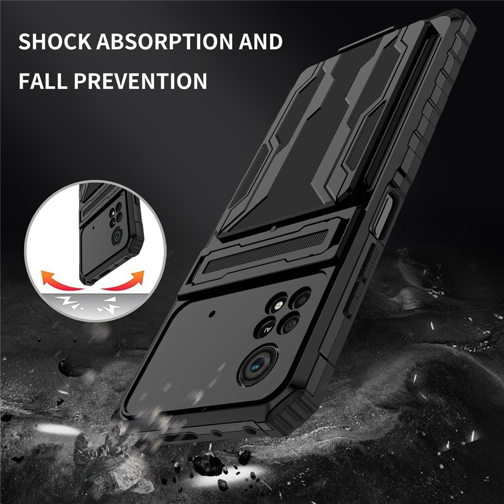 For Xiaomi Poco X4 Pro 5G Anti-scratch Phone Shell Hard PC and TPU Scratch Resistant Phone Cover with Kickstand and Detachable Card Holder - Black-6