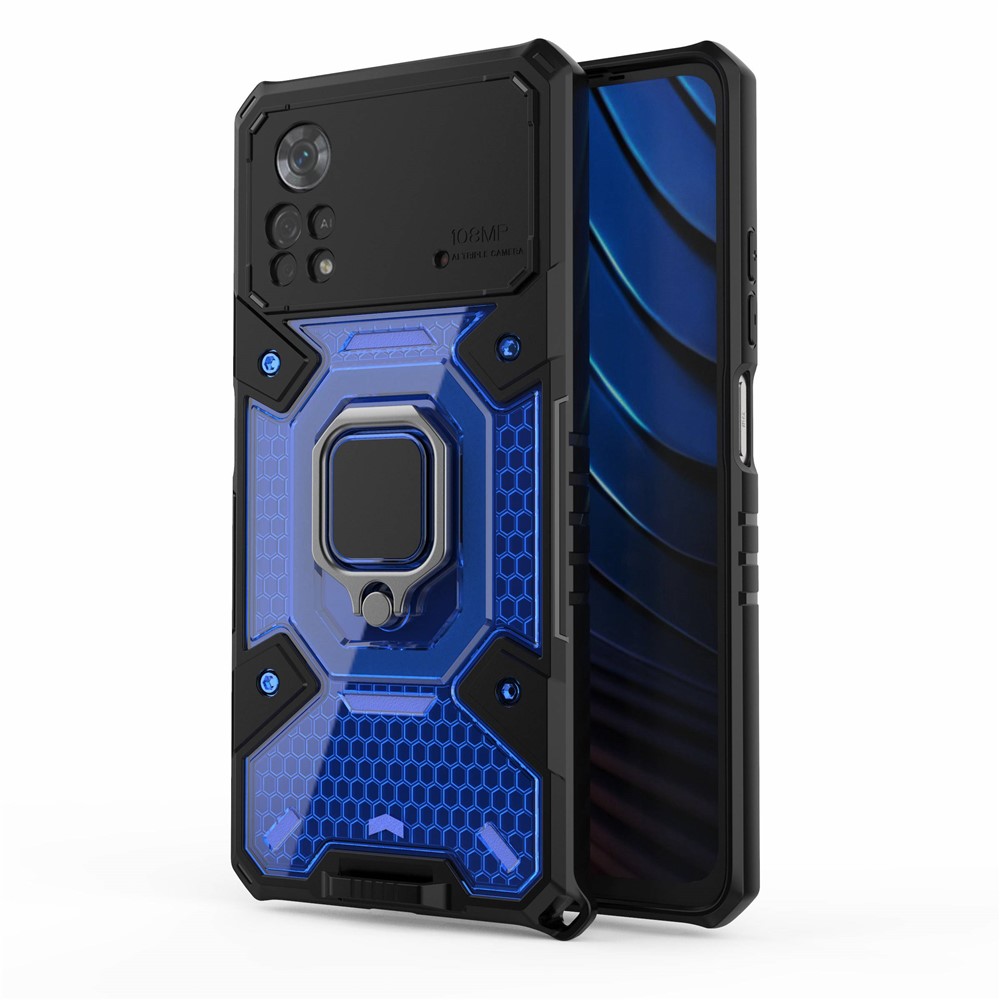 For Xiaomi Poco X4 Pro 5G Ring Kickstand Phone Case Hybrid Hard PC Soft TPU Heavy Duty Shockproof Defender Cover - Blue-2