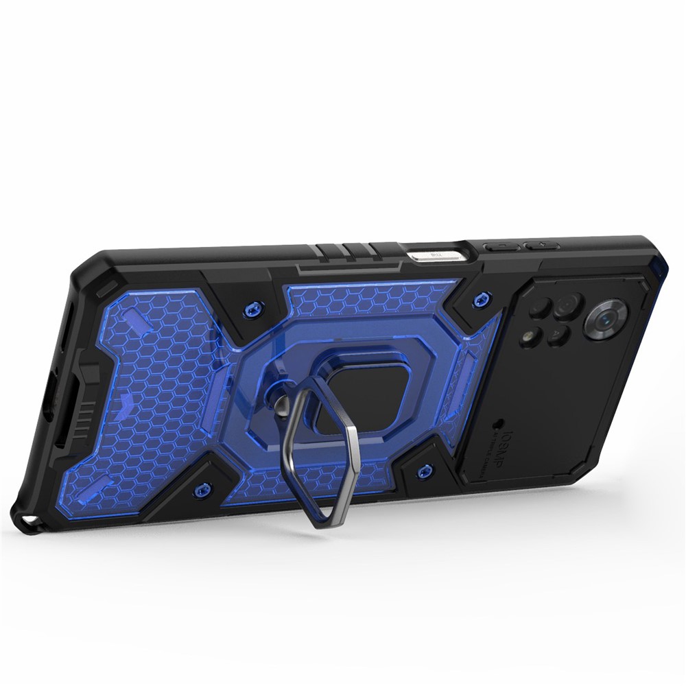 For Xiaomi Poco X4 Pro 5G Ring Kickstand Phone Case Hybrid Hard PC Soft TPU Heavy Duty Shockproof Defender Cover - Blue-3