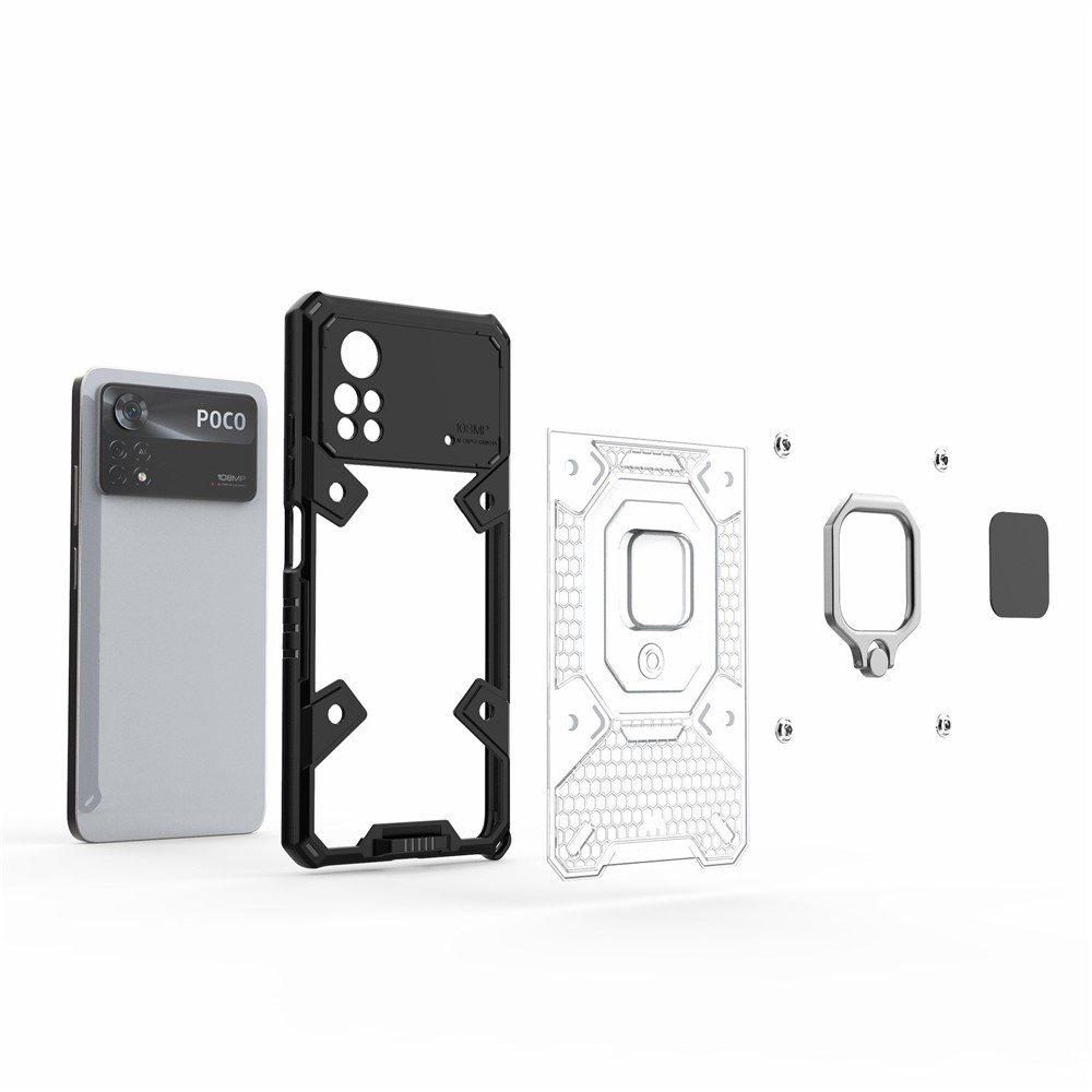 For Xiaomi Poco X4 Pro 5G Ring Kickstand Phone Case Hybrid Hard PC Soft TPU Heavy Duty Shockproof Defender Cover - Blue-5