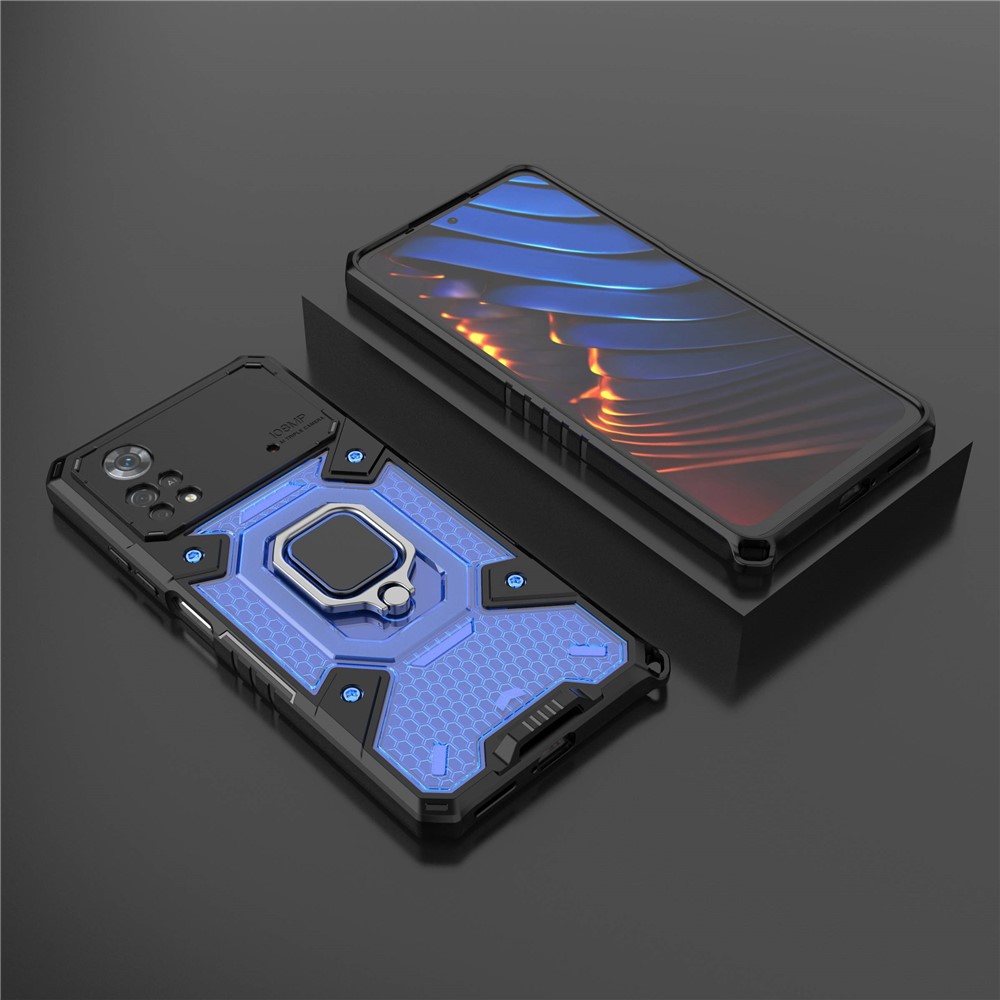 For Xiaomi Poco X4 Pro 5G Ring Kickstand Phone Case Hybrid Hard PC Soft TPU Heavy Duty Shockproof Defender Cover - Blue-8
