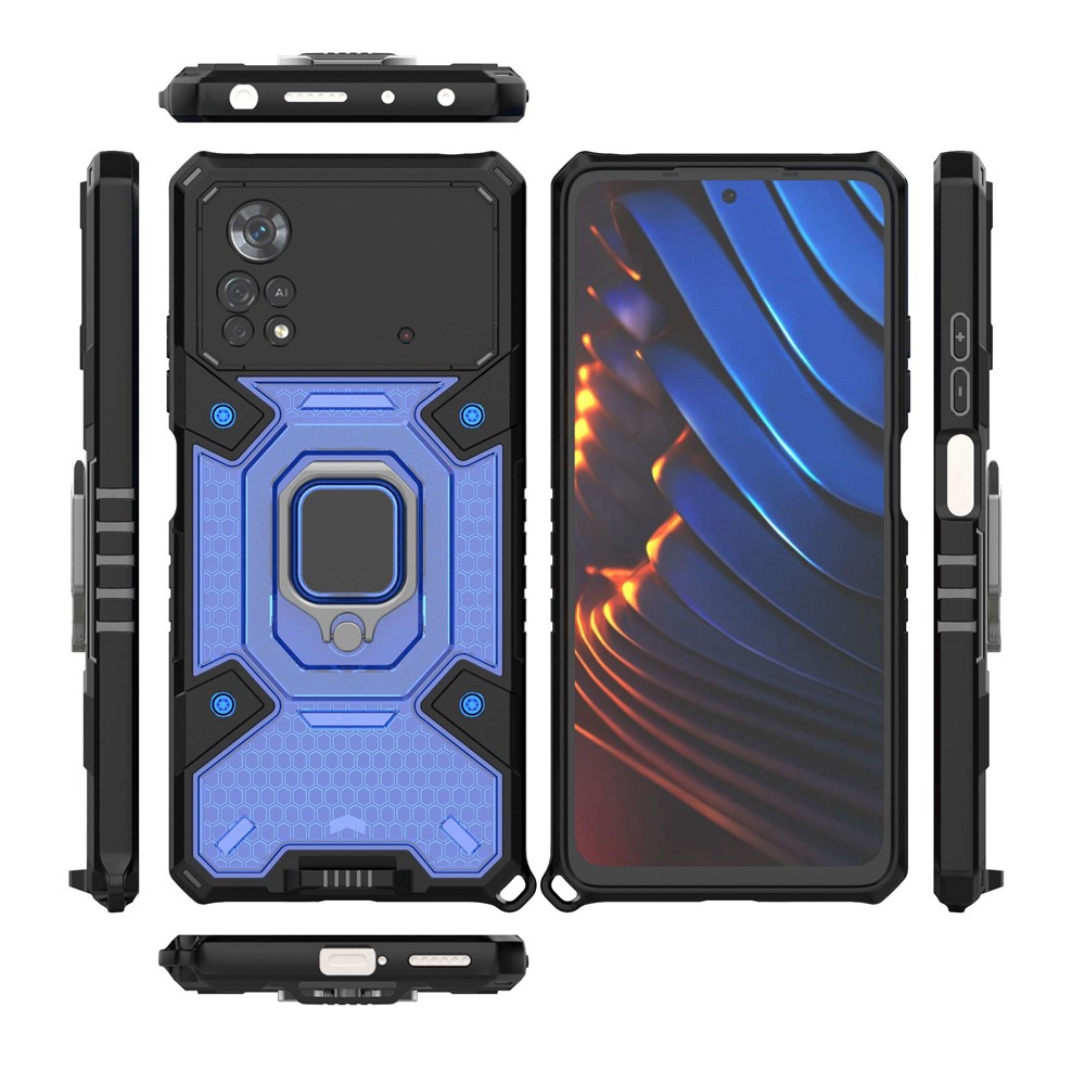 For Xiaomi Poco X4 Pro 5G Ring Kickstand Phone Case Hybrid Hard PC Soft TPU Heavy Duty Shockproof Defender Cover - Blue-9