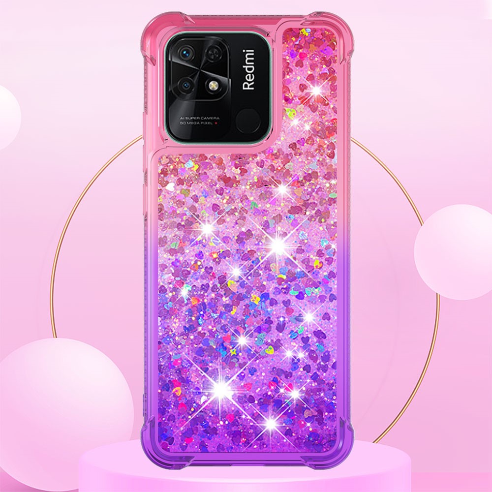 YB Quicksand Series-3 for Xiaomi Redmi 10C Glitter Case Gradient Quicksand Flowing Liquid Soft TPU Cushion Phone Cover - Pink/Purple-3